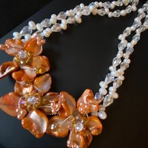 Real Pearl Crystal Necklace Silver clasp